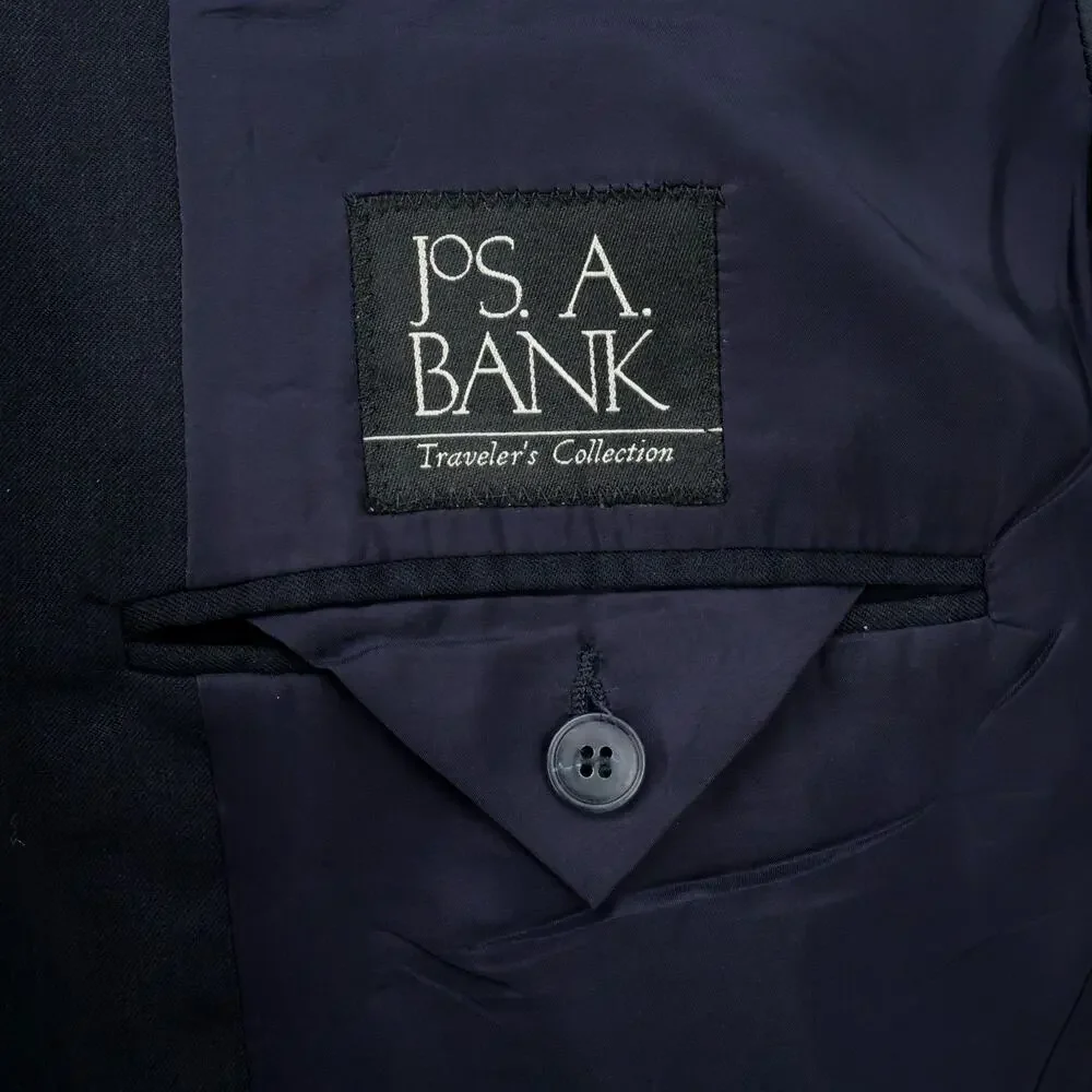 Jos A Bank Sport Coat Mens 46L Navy Blue Wool Jacket Lined Blazer Travelers Coll